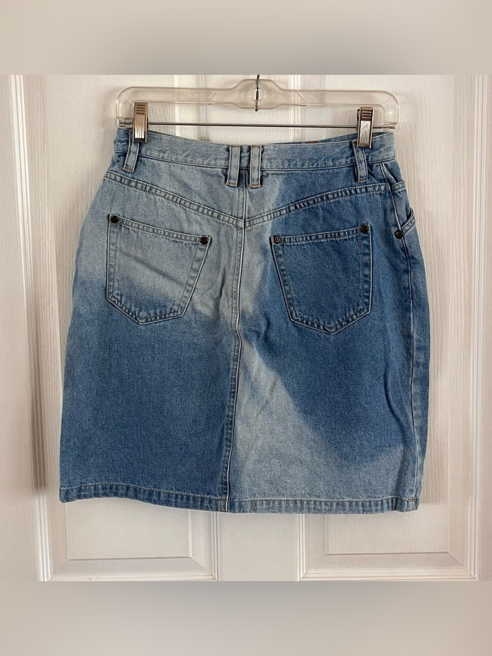 Liz Wear Classic Blue Denim Mini Skirt - Women's Two-Tone Wash Distressed Medium